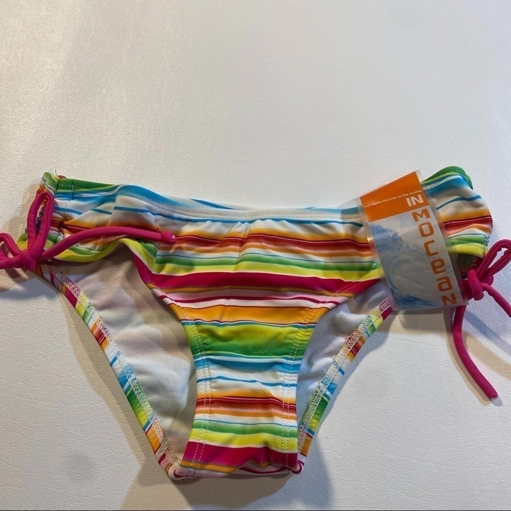 NWT In Mocean‎ Size XS Colorful Rainbow Stripe Ruched Tie Side Bikini Bottoms